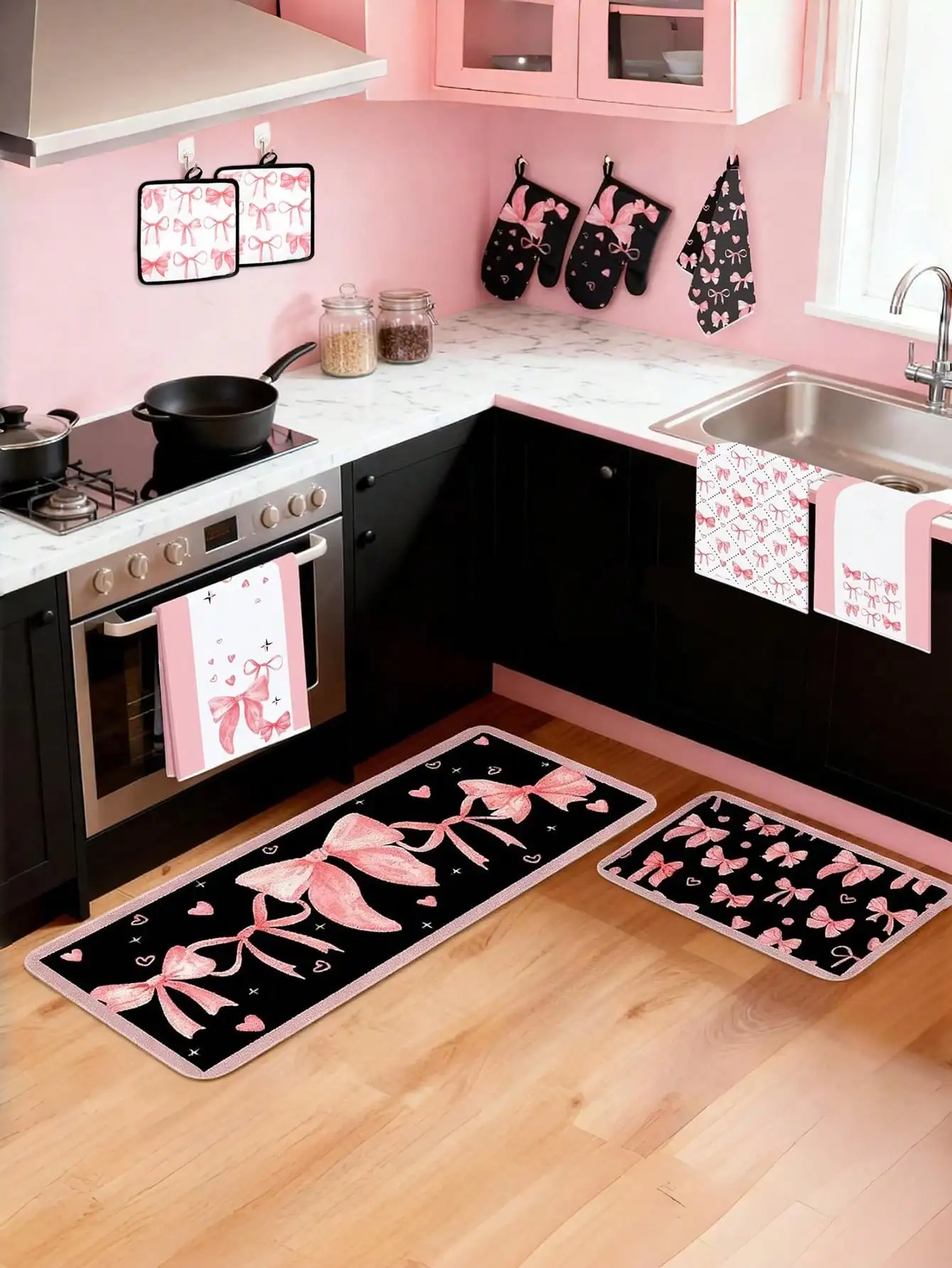 Baking Kitchen Set - 분홍색 리본 장식이 달린 주방용품 세트