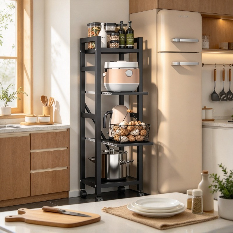 Kitchen Baking Cart - 접이식 주방 선반, 바닥형 냄비 정리대,